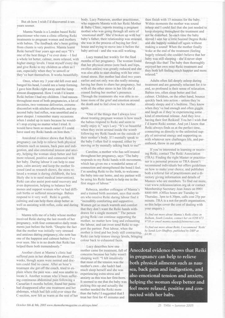 Mother Magazine article for mothers, babies, pregnancy summer 05 b